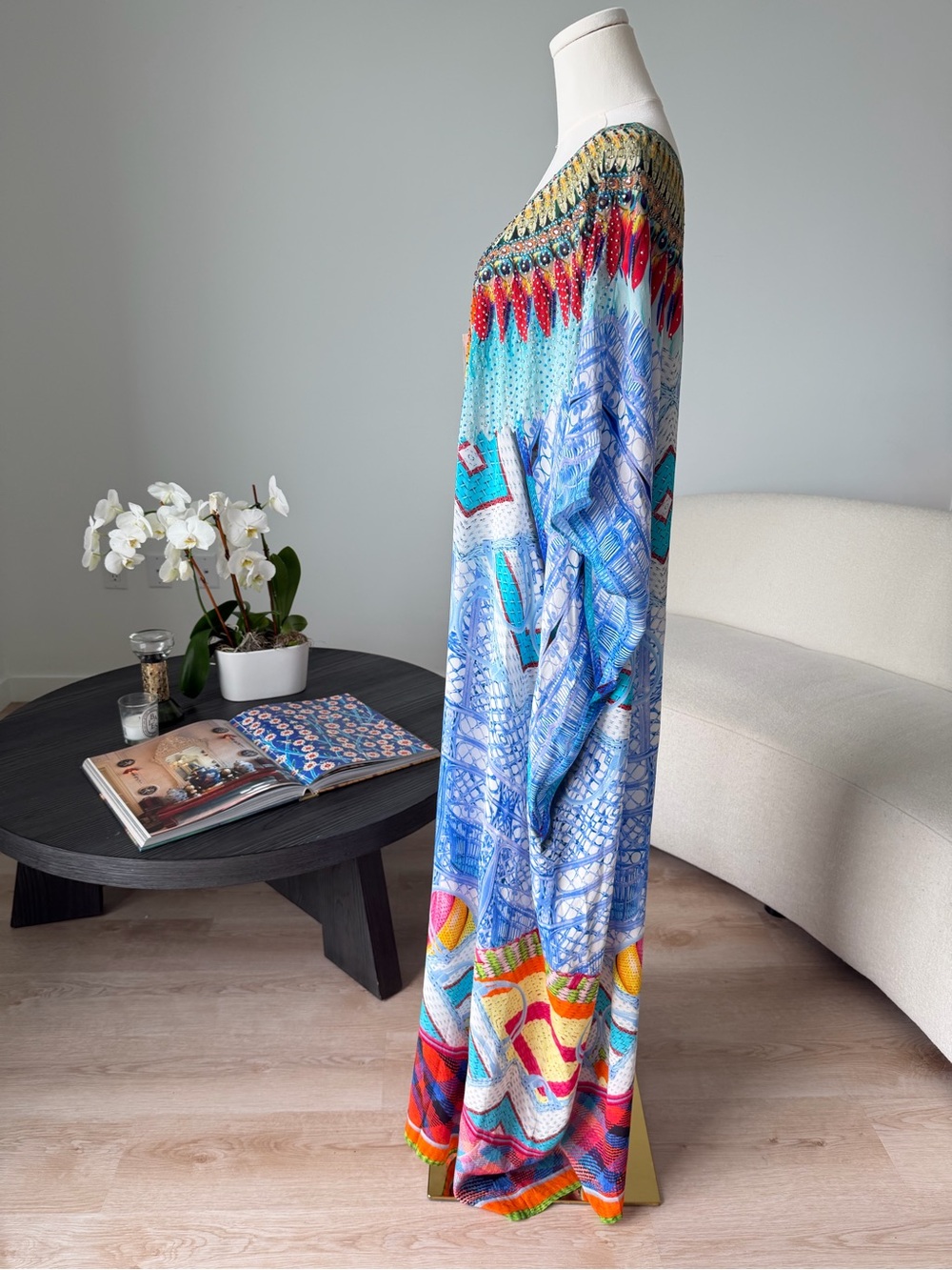 Camilla Silk Crystal Embellished Caftan Kaftan One Size NWT $600 Resort Cover Up - Picture 3 of 17